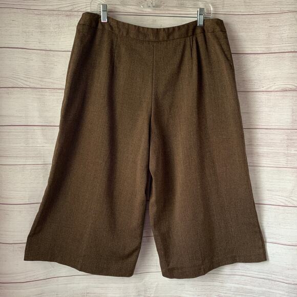 Briggs New York Brown Houndstooth Wide Leg Palazzo Cropped Pants Capris Size 14 - Picture 12 of 16
